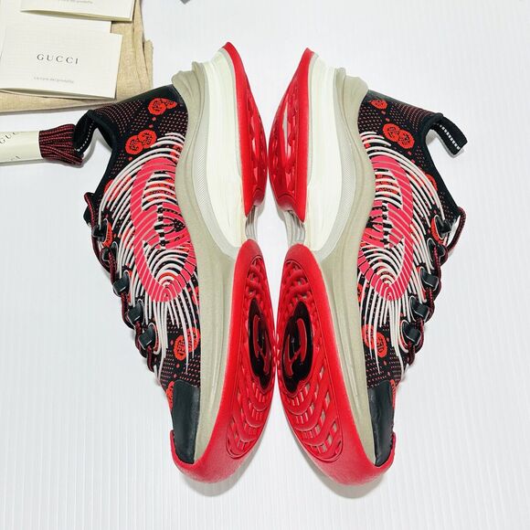 Gucci Run Knit Sneaker Size 8.5/ US 9 Black Red GG Interlocking NIB $920 - Picture 8 of 15